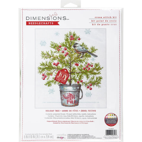 Christmas Tree Cross Stitch Kit with Aida Fabric, Cotton Threads, Needle, Pattern and Instructions by Dimensions, Beginner Friendly Décor Set