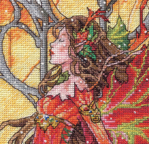 Cross Stitch Embroidery Kit, Dancing Autumn Fairy Design, Warm Colors, Dimensions Craft Set for Beginners and Advanced Stitchers