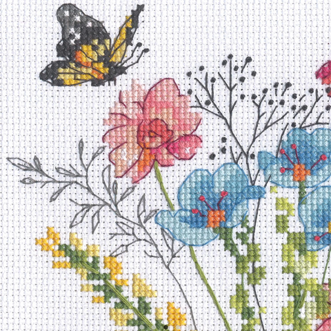 Cross Stitch Kit with Wildflower Vase Design, Dimensions, Aida Cotton Fabric, Embroidery Floss, Needle and Pattern