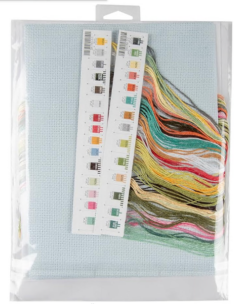 Cross Stitch Kit with Floral Design, Dimensions, Aida Fabric, Cotton Threads, Needle, Pattern and Instructions, 22 x 30 cm