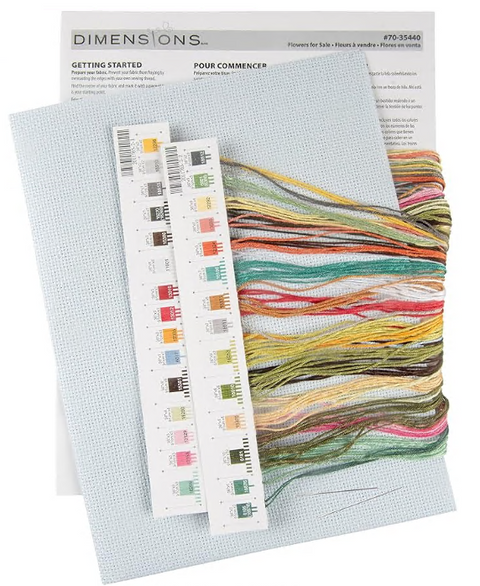 Cross Stitch Kit with Floral Design, Dimensions, Aida Fabric, Cotton Threads, Needle, Pattern and Instructions, 22 x 30 cm