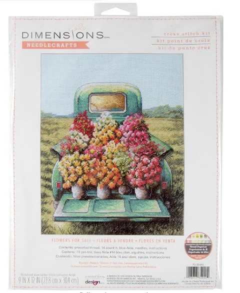 Cross Stitch Kit with Floral Design, Dimensions, Aida Fabric, Cotton Threads, Needle, Pattern and Instructions, 22 x 30 cm