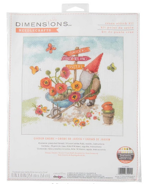 Cross Stitch Kit with Garden Gnome Design, 25 x 25 cm, Colorful Wall Decor, Beginner-Friendly Craft Set