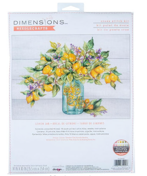 Cross Stitch Kit with Lemon Jar Design, 35 x 25 cm, Dimensions, Aida Canvas, Cotton Threads, Kitchen Decor, Beginner Friendly
