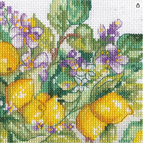 Cross Stitch Kit with Lemon Jar Design, 35 x 25 cm, Dimensions, Aida Canvas, Cotton Threads, Kitchen Decor, Beginner Friendly