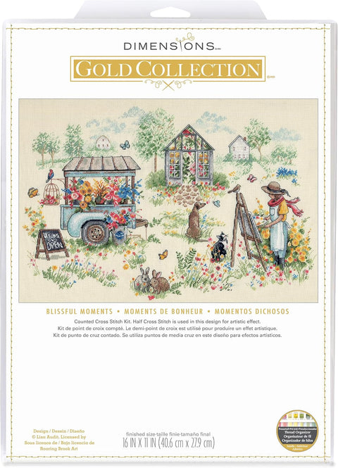 Cross Stitch Kit Blissful Moments, Dimensions Gold Collection, 18 Count Ivory Aida, 41 x 28 cm Finished Size