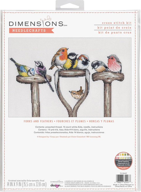 Cross Stitch Kit Forks and Feathers, Dimensions Embroidery Kit, Aida Fabric, Multicolor Design, Pattern and Instructions