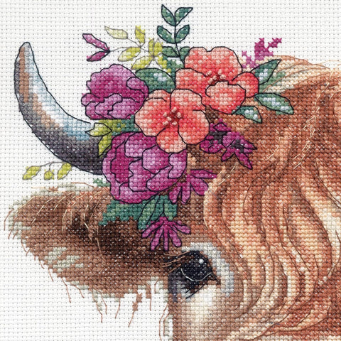 Highland Cow Cross Stitch Kit, Complete Set by Dimensions with Pattern, Instructions, Needle, Thread and Fabric