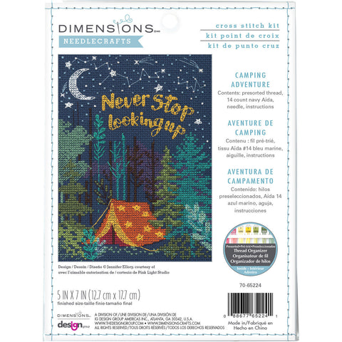 Dimensions Cross Stitch Kit, Camping Adventure Theme, Beginner-Friendly Embroidery Pattern for Framing and Home Decor