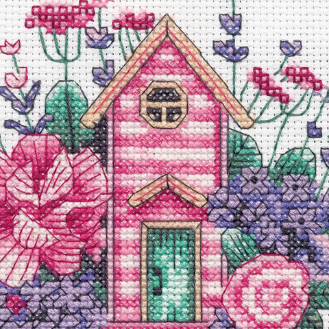 Dimensions Teacup House Cross Stitch Kit with Canvas, Cotton Threads, Needle, Chart and Instructions for Home Decor
