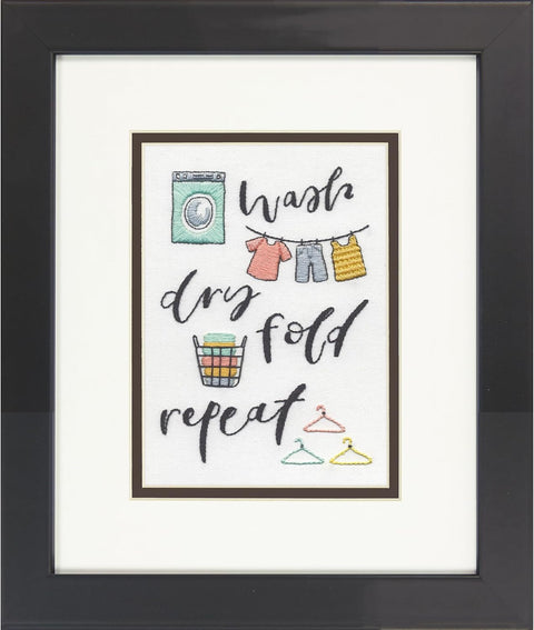 Cross Stitch Kit Wash Dry Fold Laundry Room Decor, Dimensions, Aida Fabric, Cotton Thread, Multicolor Design, Beginner Friendly