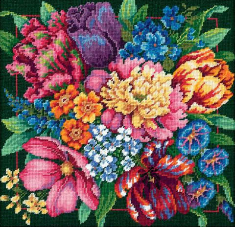 Dimensions Cross Stitch Kit with Colorful Floral Design, 36 x 36 cm, Cotton Threads, Fabric, Needle, Chart & Instructions