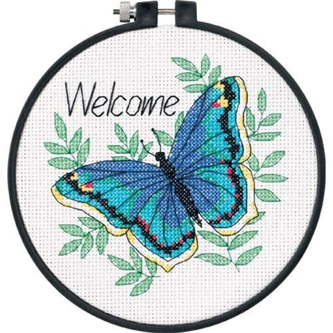 Dimensions Cross Stitch Kit, Welcome Butterfly Design, Multicolor Embroidery Set with Fabric, Threads, Needle and Chart for Home Decor