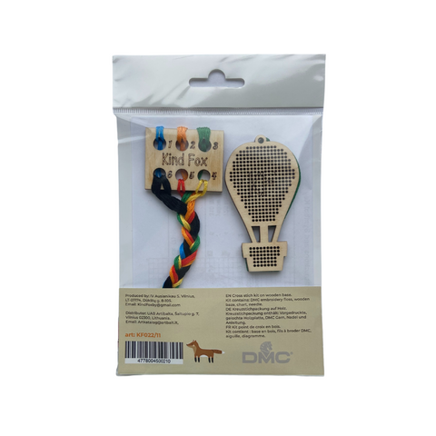 Hot Air Balloon Cross Stitch Embroidery Kit, 6 Colors, Wood Base and Felt, 4.5 × 8 cm, Kind Fox by Wizardi