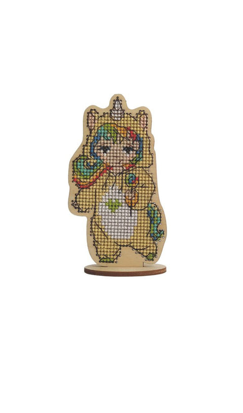 Embroidery Kit with Baby Unicorn Motif, Cotton Floss, Wooden Base, Felt and Pattern, 6 × 12 cm, Kind Fox by Wizardi