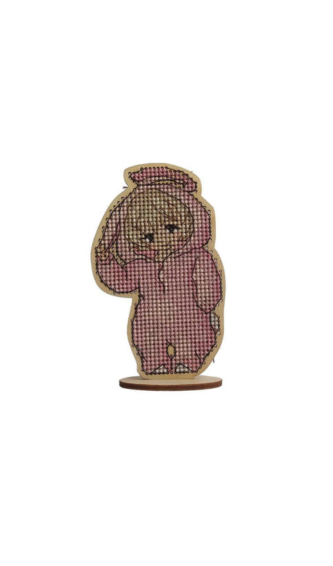 Baby Bunny Embroidery Kit with Cotton Mouline Threads, Wooden Base, Felt Backing, Pattern and Thread Organizer by Kind Fox