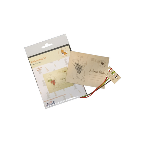 Wooden I Love You Card with Rabbit Motif and Cross-Stitch Details, Natural Wood, Kind Fox by Wizardi