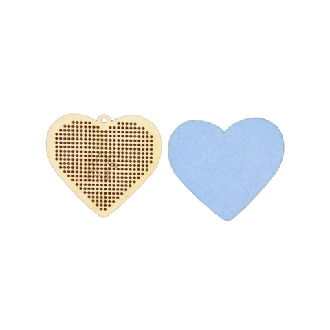 Cross Stitch Heart Cake Topper Kit “Two Sides” with Wooden Base, Felt and Cotton Threads by Kind Fox by Wizardi
