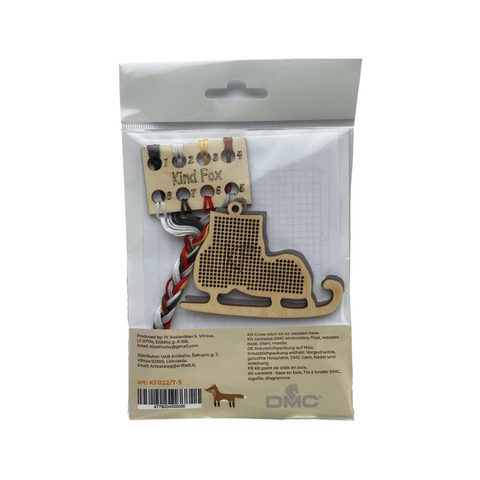Christmas Ice Skate Embroidery Kit, Gray Holiday Ornament, Wooden Base, Felt Backing, 8.5 x 6 cm, Kind Fox by Wizardi