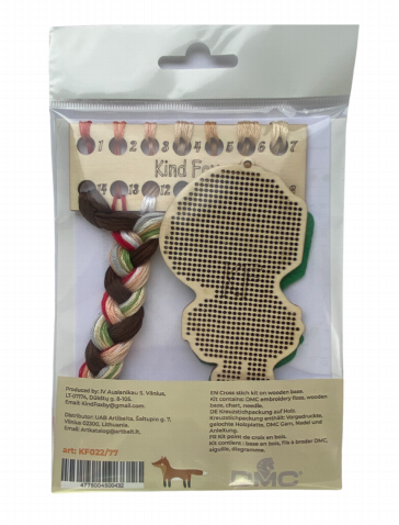 Cross Stitch Embroidery Kit with DMC Cotton Floss, Wooden Base and Felt, 14 Colors, 6 x 9 cm, Kind Fox by Wizardi