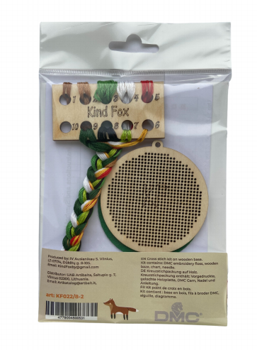 Christmas Deer Cross Stitch Ornament Kit, Wooden Base and Felt, 6.5 × 7 cm, 9 Thread Shades, Kind Fox by Wizardi