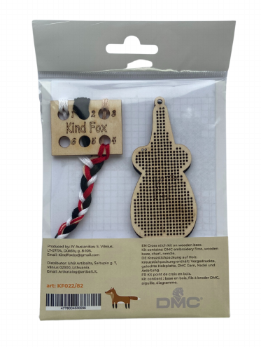 Gnome Cross Stitch Kit with Tuxedo Design, Wooden Base, Cotton Floss, Felt, 4 Colors, 4.5 × 9 cm, Kind Fox by Wizardi