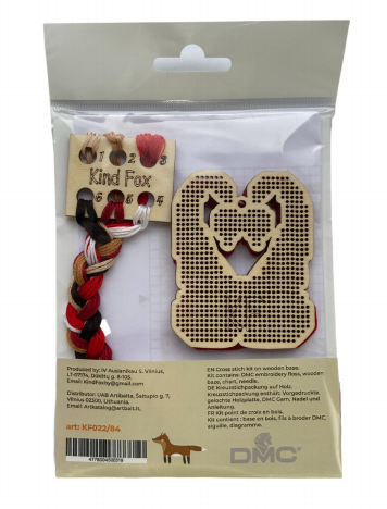 Love Gnome Couple Cross Stitch Kit on Wooden Base, 6-Color Cotton Thread, 8 × 7.5 cm, Kind Fox by Wizardi