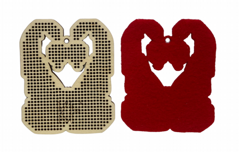 Love Gnome Couple Cross Stitch Kit on Wooden Base, 6-Color Cotton Thread, 8 × 7.5 cm, Kind Fox by Wizardi