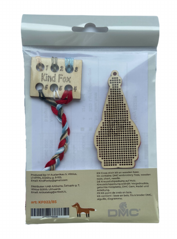 Christmas Gnome Cross Stitch Kit with Red Heart, 4 x 9 cm Decorative Ornament, Kind Fox by Wizardi