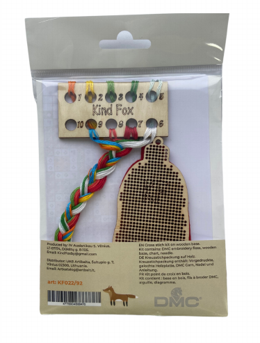 Christmas Embroidery Kit, Red House Ornament, 5 x 7 cm, Cotton Mouline Threads, Wooden Base, Felt, Kind Fox by Wizardi