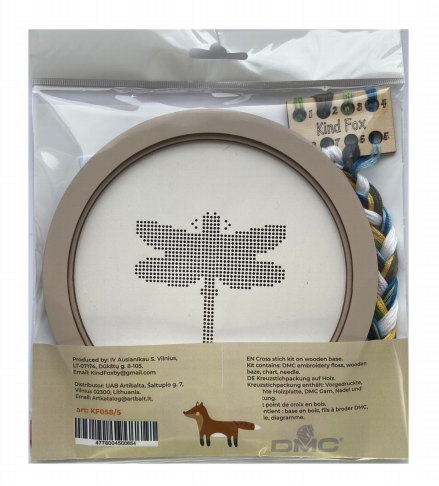 Dragonfly Cross Stitch Embroidery Kit, Kind Fox by Wizardi, 17.5 cm Round Wall Decor, 8-Color Cotton Thread Set