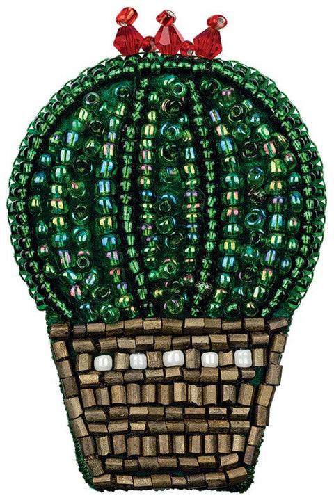 Cactus Cross Stitch Brooch Kit for Beginners, Green Shades, PANNA KLART Embroidery Set