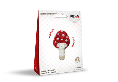 Cross Stitch Brooch Kit, Fly Agaric Mushroom Design, 4 × 7 cm, Red, White and Green, PANNA KLART