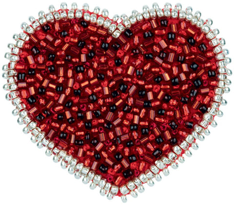 Heart Brooch Cross Stitch Kit for Beginners, Compact Embroidery Project with Cotton Threads, Needle, Pattern, Instructions and Metal Clasp
