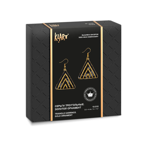 Beaded Embroidery Kit for Golden Triangle Earrings, PANNA/KLART, Black Felt, 3.5 x 4 cm, Beginner-Friendly DIY Jewelry Craftset