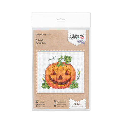 Cross Stitch Embroidery Kit with Pumpkin Design, KLART by PANNA, Autumn Decor, 12 × 10.5 cm, Beginner Friendly