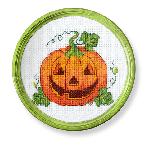 Cross Stitch Embroidery Kit with Pumpkin Design, KLART by PANNA, Autumn Decor, 12 × 10.5 cm, Beginner Friendly