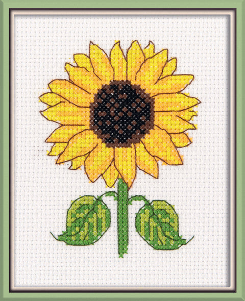 Compact Sunflower Cross Stitch Kit, 10×12 cm, PANNA / KLART, Decorative Picture Project for Beginners and Experienced Crafters