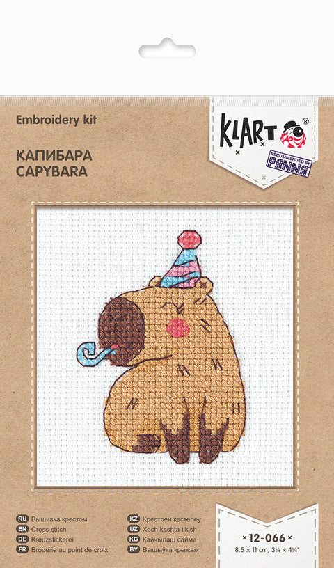 Cross Stitch Kit with Capybara Design, KLART by PANNA, 8.5 × 11 cm Embroidery Craft Set for Beginners and Advanced Crafters