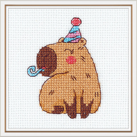Cross Stitch Kit with Capybara Design, KLART by PANNA, 8.5 × 11 cm Embroidery Craft Set for Beginners and Advanced Crafters