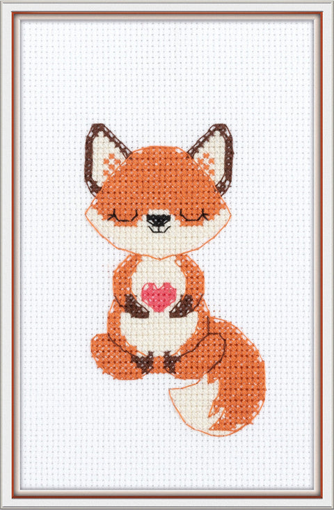 Cross Stitch Kit, Fox Design, Beginner Embroidery Set, KLART PANNA, Aida 14, 9x13 cm, Partial Coverage, Color Chart