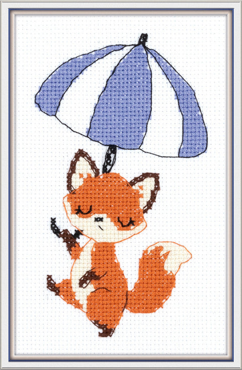 Cross Stitch Kit with Umbrella Walk Design, 11 x 16.5 cm, PANNA KLART, Aida Cotton, Beginner Friendly