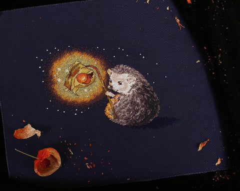 Cross Stitch Kit, Cute Hedgehog in Night Scene, Full Materials, Colorful Design, Beginner to Advanced, PANNA KLART