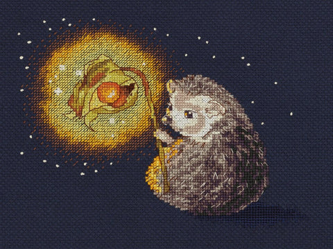 Cross Stitch Kit, Cute Hedgehog in Night Scene, Full Materials, Colorful Design, Beginner to Advanced, PANNA KLART