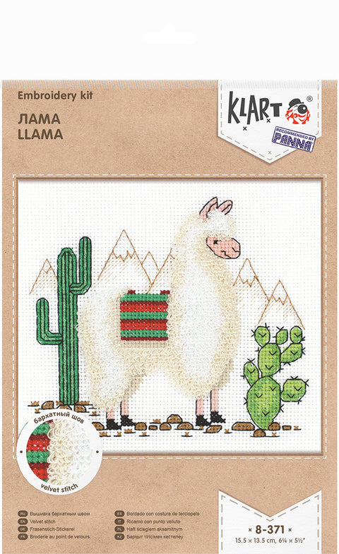 Llama Cross Stitch Kit, Complete Counted Embroidery Set with White Aida Fabric, Cotton Floss, Needle and Pattern