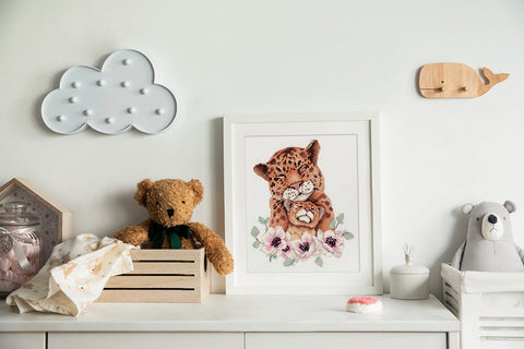 Leopard Mother and Cub Cross Stitch Kit, Wildlife Embroidery Set with Canvas, Threads, Needle, Pattern and Instructions, PANNA KLART