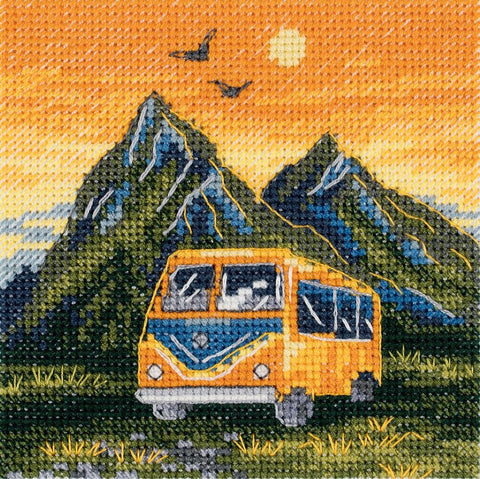 Cross Stitch Embroidery Kit Ride to Sunset Design, PANNA KLART, Beginner-Friendly DIY Craft for Home Wall Decor