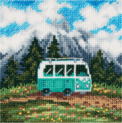 Cross Stitch Embroidery Kit “Journey on Wheels” with Aida Fabric, Cotton Threads, Needle and Pattern by PANNA KLART