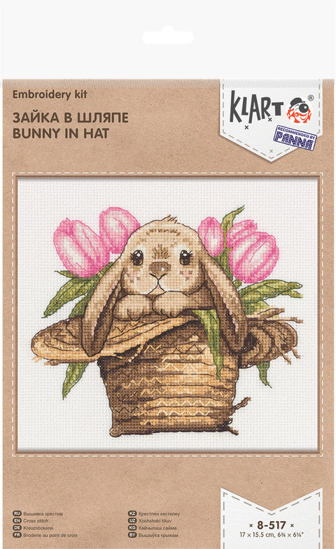 Cross Stitch Kit with Bunny in Hat Design, Aida Canvas, Cotton Threads, Needle, Pattern & Instructions, PANNA KLART