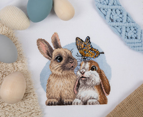 Cross Stitch Kit Cute Cats and Puppy, PANNA KLART Furry Friends Design, Aida Fabric, Cotton Threads, Needle and Pattern